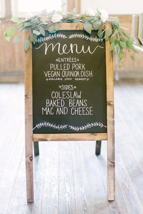 Rustic wedding menu: http://www.stylemepretty.com/ohio-weddings/columbus/2015/09/30/romantic-outdoor-bohemian-woodland-wedding/ | Photography: Leigh Elizabeth - http://www.leighelizabeth.com/ Rustic Wedding Menu, Ikea Wedding, Wedding Food Menu, Rustic Wedding Decorations, Menu Board, Chalkboard Wedding, Chalkboard Sign, Woodland Wedding, Wedding Signage