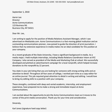 A well-written cover letter can help you stand out from the competition and land the job you want. This guide provides tips and examples on how to write an effective cover letter for fresh Cover Letter For Internship, Sample Cover Letter, Donation Letter Template, Email Cover Letter, Nurse Cover, Application Letter Sample, Resume Cover Letter Examples, Cover Letter Format, Best Cover Letter