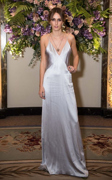 #AliceManners wearing a Liquid Silver Slip #GalvanLondon dress Metallic Slip Dress, Silver Satin Dress, Silver Slip Dress, Slip Gown, Galvan London, Satin Gowns, Silk Evening Gown, Glamour Outfit, Long Slip Dress