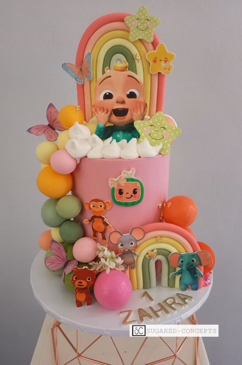 Cocomelon Cake 1st Birthday, 1st Birthday Cake Rainbow, Cocomelon Cake For Girl, Cocomelon 1st Birthday, Birthday Cake Rainbow, Cake 1st Birthday, Cocomelon Cake, Melon Cake, Boy Cakes