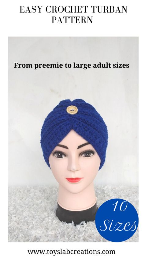 This fast and easy crochet turban pattern is very beginner friendly. It contains 10 sizing options from preemie to large adult. Crochet Turban Pattern, Baby Turban Pattern, Turban Hat Pattern, Crochet Turban Hat, Turban Pattern, Baby Bonnet Pattern, Crochet Turban, Crochet Bloggers, Star Crochet