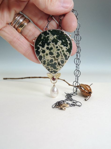 https://flic.kr/p/Tx9u52 | ocean jasper, garnet,freshwater pearl Handmade Artisan Ocean Jasper Necklace, Unique Silver Ocean Jasper Necklaces, Ocean Jasper Gemstone Pendant Necklace, Bohemian Jasper Pendant Jewelry, Nature-inspired Ocean Jasper Pendant Jewelry, Jewelry Gallery, Green Ocean, Rhodolite Garnet, Statement Pendant