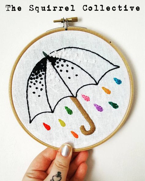 Finished up yesterdays 'Sneaky peak'! Head over to the Facebook page for details :) - Pea 🤘  #handcraft #handmade #handmadegift #wahm #embroidery #embroideryart #embroideryhoop #crossstitch #craftersofinstagram #stitch #stitches #snitchesgetstitches #ukweather #frenchknot #umbrella #rainbow #rain Rain Embroidery, Umbrella Embroidery, Rainbow Umbrella, Snitches Get Stitches, Rainbow Rain, Simple Embroidery, French Knot, Silk Ribbon Embroidery, Ribbon Embroidery