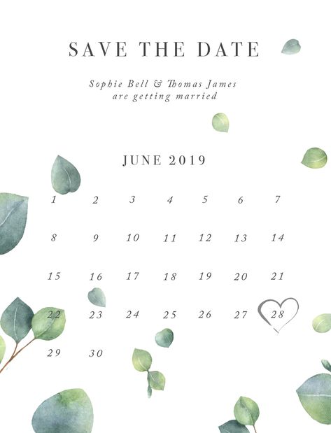 Eucalyptus - Save The Date. - Save The Date Eucalyptus, Digital Save The Date Ideas, Engagement Invitation Design, Wedding Menus Design, Eucalyptus Design, Calendar Magnets, Save The Date Mariage, Country Engagement Pictures, Greenery Design