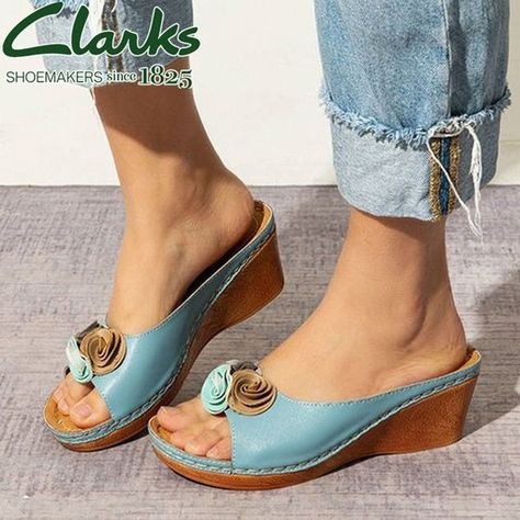 Womens Comfy Leather Solid Flower Strap Wedge Sandals#shoes #wedge #sandals Instagram Shoes, Strap Wedge, Wedge Sandals, Shoes Sandals, Wedges, Sandals, Leather, On Instagram, Instagram