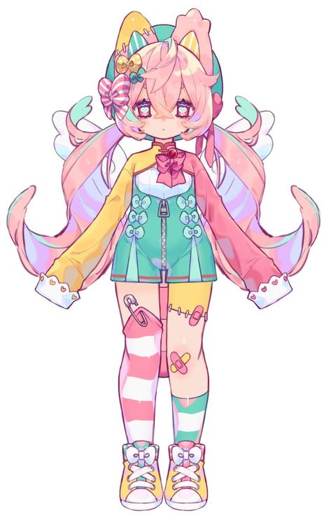 Vtuber Art Style, Medical Character Design, Vtuber Concept Art, Pastel Character Design, Crazy Character Design, Pink Character Design, Chibi Vtuber Model, Vtuber Design Ideas, Vtuber Hair