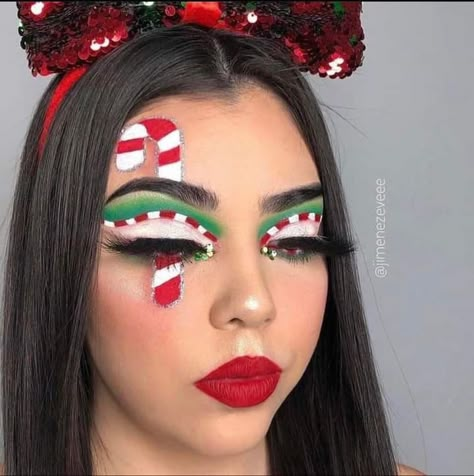 Santa Elf Makeup, Snowman Makeup Looks, Christmas Make Up Idea, Easy Grinch Makeup, Christmas Makeup Ideas Holiday, Christmas Makeup Art, Snowman Makeup, Holiday Makeup Christmas, Crazy Halloween Makeup