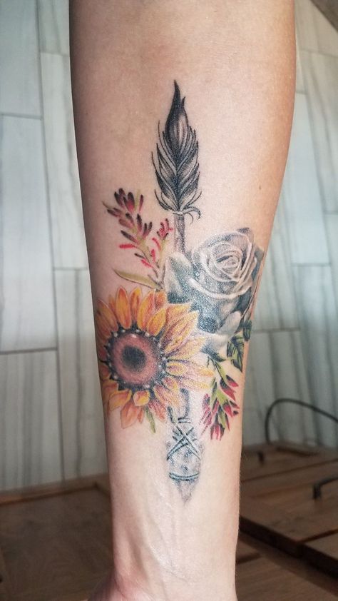 Feather And Flower Bouquet Tattoo, Feather And Arrow Tattoos For Women, Flowers And Arrows Tattoo, Indian Paint Brush Flower Tattoo, Arrow Head Tattoos For Women, Indian Paint Brush Tattoo, Arrow And Flower Tattoo, Arrowhead Tattoo For Women, Feather With Flowers Tattoo