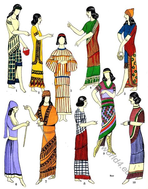 Assyrian, Babylonian costume history. Mesopotamia. | Costume & Fashion History Ancient Babylon, Ancient Mesopotamia, National Dress, Dress Sketches, Old Fashion, Mesopotamia, Ancient Civilizations, Historical Clothing, Historical Fashion