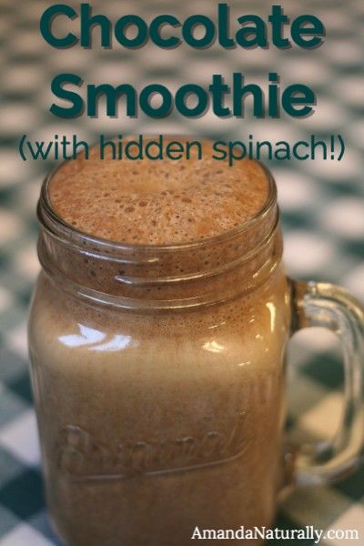 Chocolate Smoothie (with hidden spinach!) - Amanda Naturally Chocolate Spinach Protein Shake, Spinach Smoothie Recipes For Kids, Hidden Veggie Smoothie For Kids, Herb Smoothie, Vanilla Protein Smoothie Recipes, Chocolate Protein Powder Smoothie, White Chocolate Smoothie, Smoothies With Spinach, Protein Powder Recipes Shakes