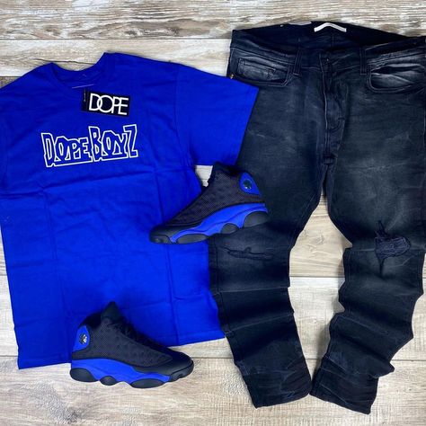 Blue Drip Outfit Men, Jordan 13 Outfit Men Fashion Styles, Jordan 13 Outfit Men, Air Jordan 13 Outfit, Jordan 13 Outfit, Powder Blue Outfit, Black Teens Fashion, Outfit Jordan, Boys School Outfits