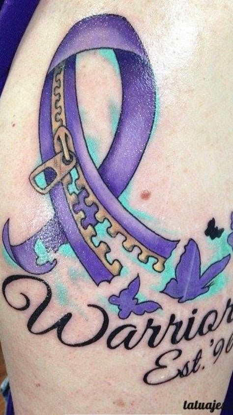 Chiari Tattoo, Chiari Tattoo Ideas, Teal Ribbon Tattoo Ideas, Dysautonomia Tattoo, Purple Ribbon Tattoos For Women, Dv Survivor Tattoo, Chiari Malformation Tattoos, Pancreatic Ribbon Tattoo, Purple Ribbon Tattoos