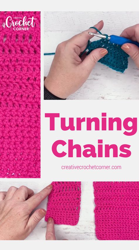 When you see a chain at the start of a row, what does that mean? Does it count as a stitch or is it simply a turning chain? In this video, Corrina Ferguson explores turning chains and explains how they work in your crochet pattern. Half Double Crochet Turning Chain, Turning Crochet Work, Basket Weave Crochet Blanket, Edges Crochet, Crochet Help, Crocheting Tips, Capelet Pattern, Left Handed Crochet, Crochet Ripple Blanket