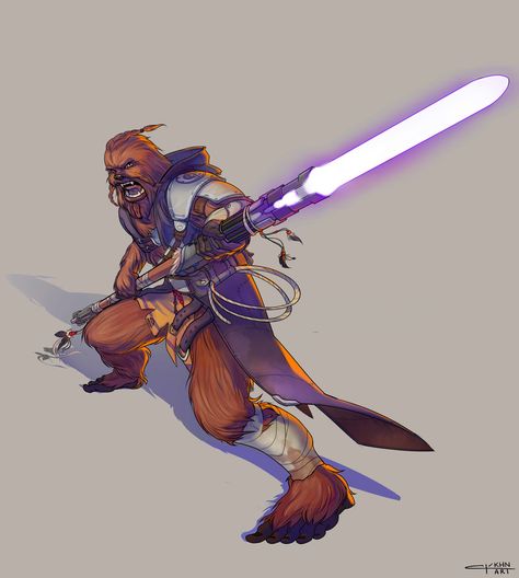 Blind Jedi Oc, Wookiee Art, Jedi Wookie, Jedi Character Art, Wookiee Jedi, Wookie Jedi, Jedi Oc Male, Jedi Character Design, Alien Jedi