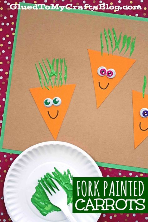 #gluedtomycrafts Paper & Fork Carrot Craft For Toddlers To Make This Spring! Carrot Craft, Spring Toddler Crafts, Vegetable Crafts, Craft For Toddlers, Easter Crafts For Toddlers, Spring Crafts For Kids, Diy Toddler, Kid Craft, Mothers Day Crafts For Kids