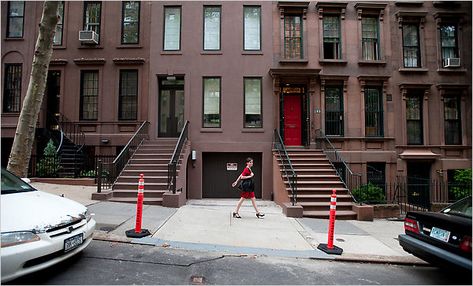 Photo by Joshua Bright for The New York Times New York Townhouse With Garage, Townhouse With Garage, Nyc Brownstone, West Village Townhouse, New York Townhouse, Nyc Townhouse, Parking Tickets, Pedestrian Walkway, City Planner