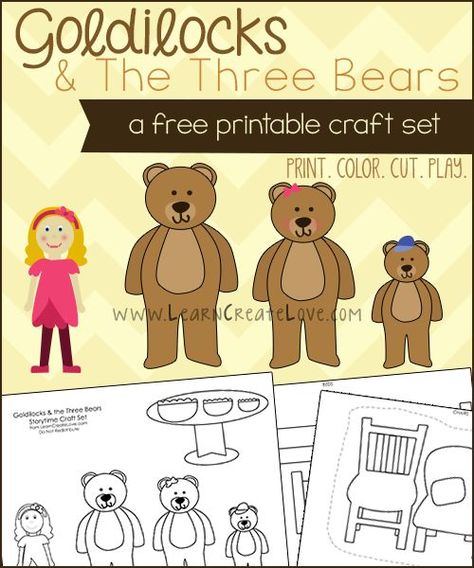 Free printable craft set for `Goldilocks and the 3 Bears´ #storytime. Goldy Locks And The Three Bears Activity, Goldilocks And The Three Bears Puppets, 3 Bears Activities Preschool, Goldie Locks And The Three Bears, Goldilocks Craft, Goldilocks And The Three Bears Craft, Printable Puppets, Bear Template, Fairy Tales Unit