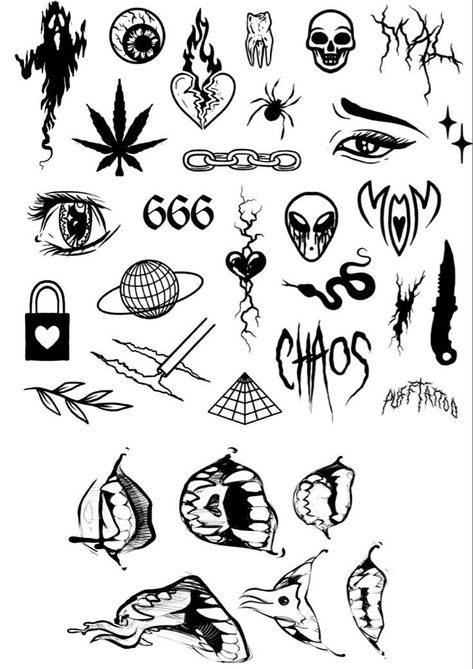 Tato Grunge, Petit Tattoo, Sharpie Tattoos, Tattoo Outline Drawing, Friday 13th, Flash Tattoo Designs, Flash Sheet, Tattoo Flash Sheet, Doodle Tattoo