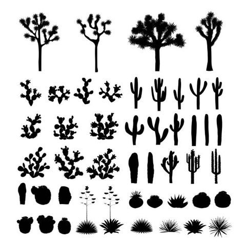 Cactus Outline, Cactus Silhouette, Cactus Vector, Cactus Tattoo, Cactus Illustration, Saguaro Cactus, Agaves, Tree Illustration, Black Silhouette