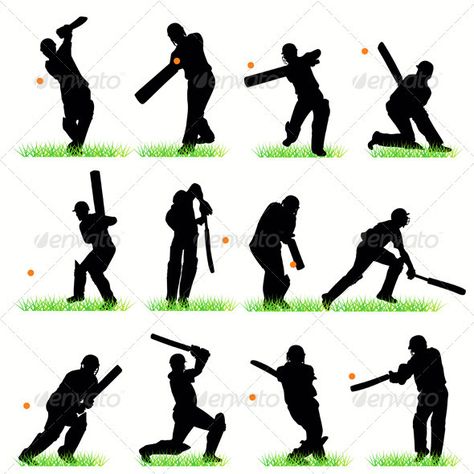 Cricket Players Silhouettes Set Cricket Exercise, Cricket Shots, Cricket Art, Cricket Coaching, Cricket Quotes, Cricket Poster, Cricket Player, Cricket Players, Cricket Tips