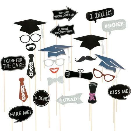 Description Tell everyone you are celebrating your graduate with a fun Class of 2017 photo prop kit. This silver powder graduation photo kit includes 24 fun props which are perfect selfies and group shots during your party or open house. Share them immediately on your social sites and be sure to keep printed photos of your celebration to look back at long after the party is over. Features - Color: Showed in the pictures. - Material: Paper. - One size fits all. - Especially designed for 2017 graduation parties. - Perfect for gatherings of friends and family and are the best accessory for your graduation party. This set of grad party props will make all of your photos memorable! - The photo props includes, lips, glasses, bow ties, beard, hoods, talk bubbles and themed props that will really Party Booth, Graduation Photo Props, Graduation Photo Booth Props, Graduation Photo Booth, Photo Posing, Celebration Ideas, Graduation Photo, Booth Props, Graduation Ideas