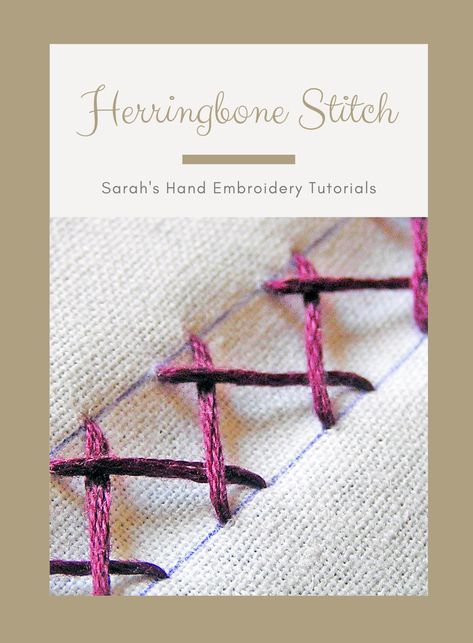 Step-by-step tutorial. Hand embroidery for beginners. Herringbone Stitch forms the base for many embroideries across the world, especially, the Armenian work which also has an uncanny resemblance to the Kutch work in India. The art must have traveled through the nomads, who are still the makers of this kind of embroidery in the western part of India, even after 800 years. Herringbone Stitch can also be easily used on Aida fabric. #handembroidery #handembroideryforbeginners Double Herringbone Stitch Embroidery, Herringbone Stitch Embroidery Designs, Herringbone Stitch Embroidery, Herringbone Stitch Tutorial, Embroidered Stitches, Double Herringbone, Stitch Picture, Embroidery Stitches Beginner, Basic Hand Embroidery Stitches