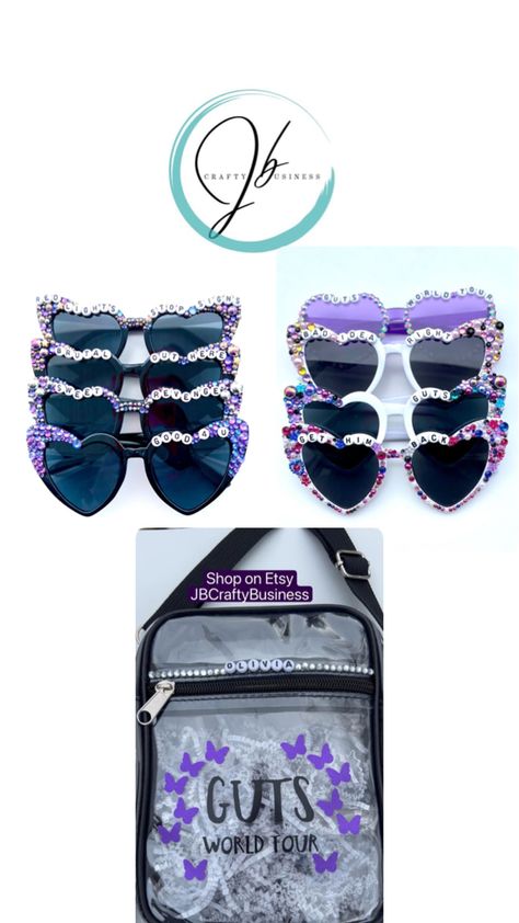 Shop all accessories now at JBCraftyBusiness on Etsy Olivia Rodrigo Concert, Concert Bag, Olivia Rodrigo, Themed Party, World Tour, Sunglasses, Concert