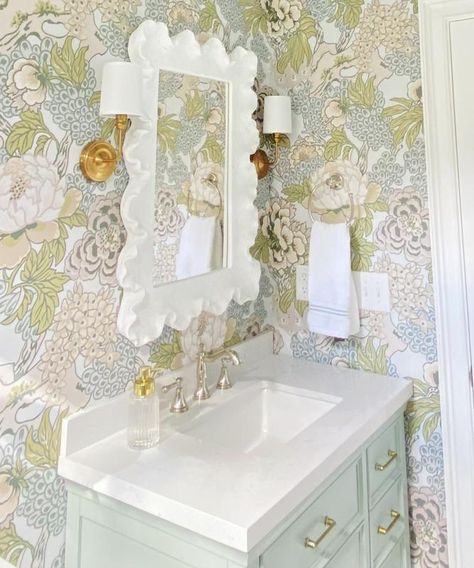 Ballard Designs Bathroom, Scalloped Mirror In Bathroom, Atoll Mirror Bathroom, Scalloped Wall Mirror, Scalloped Bathroom Mirror, Round Scalloped Mirror, Statement Mirror, Beach House Bedroom, Bedroom Furnishings