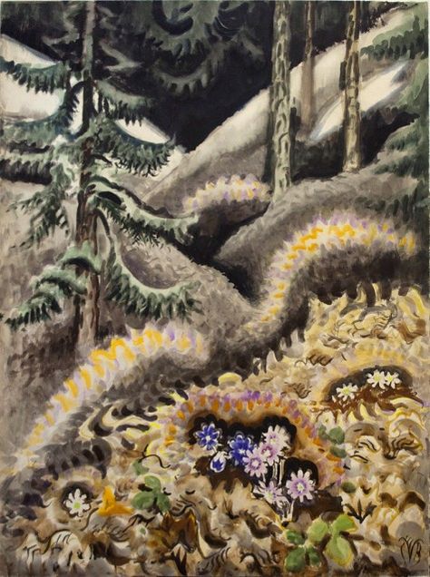 Charles E. Burchfield (1893-1967), Hepaticas, 1952; watercolor, 42 x 32 inches; Kennedy Museum of Art, Ohio University Pencil Studies, Denver Art Museum, Intuitive Art, Paintings I Love, April 15, Italian Artist, Art Center, Watercolor Landscape, Interesting Art