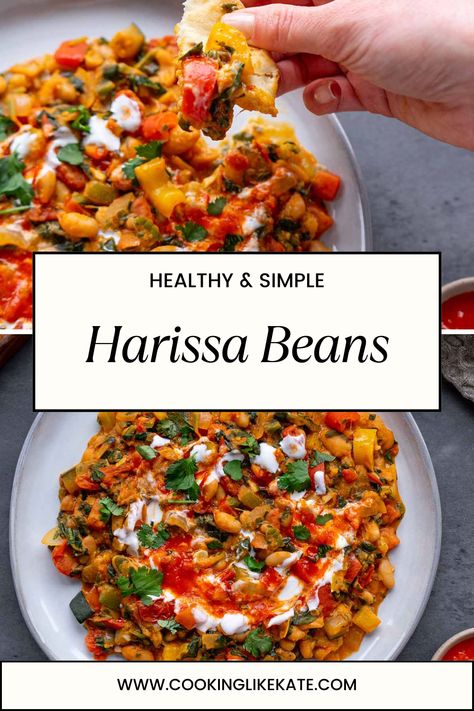 Spice up your fall dinners with this harissa bean recipe, featuring robust flavors from peppers and tomatoes. Perfect for quick lunches or a cozy girl dinner, it’s a versatile addition to your autumn recipes! Vegan Harissa Recipes, Recipes Using Harissa, Recipes With Harissa, Bean Entrees, Harissa Beans, Harissa Recipes, Fall Dinners, Bean Recipe, Beans On Toast