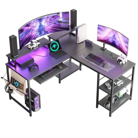 Inbox Zero Lafonya 48'' Desk | Wayfair L Shaped Desk Gaming, L Computer Desk, L Shaped Gaming Desk, L Shaped Corner Desk, Desk Gaming, Desk With Keyboard Tray, Computer Desk With Shelves, Small Computer Desk, Comfortable Workspace