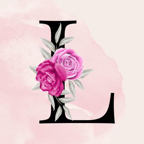 L Font, Romantic Typography, Watercolor Floral Background, Letter L, Black Letter, Pink Watercolor, Floral Background, Watercolor Floral, Premium Vector