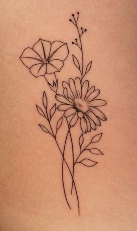 Aster Daisy Tattoo, Daisy And Morning Glory Flower Tattoo, Daisy And Morning Glory Tattoo, April Daisy Flower Tattoo, Aster And Morning Glory Flower Tattoo, Aster And Morning Glory Tattoo, Aster Tattoo, Morning Glory Tattoo, Daisy Flower Tattoos