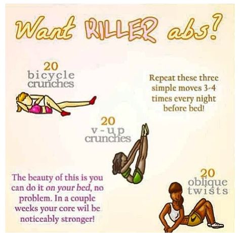 Killer Abs. 20 Bicycles, 20 V-up Crunches, 20 Oblique twists Workout Morning, Workout Quick, Quick Abs, Killer Ab Workouts, Easy Abs, Before Bed Workout, Easy Ab Workout, Bed Workout, Workout Bauch