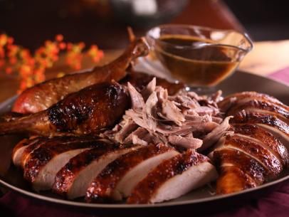 Roast Turkey with Mustard Maple Glaze Recipe | Bobby Flay | Food Network Bobby Flay Turkey, Reheat Turkey, Turkey Glaze, Roast Turkey, Bobby Flay, Maple Glaze, Minced Meat, Cooking Channel, Glaze Recipe