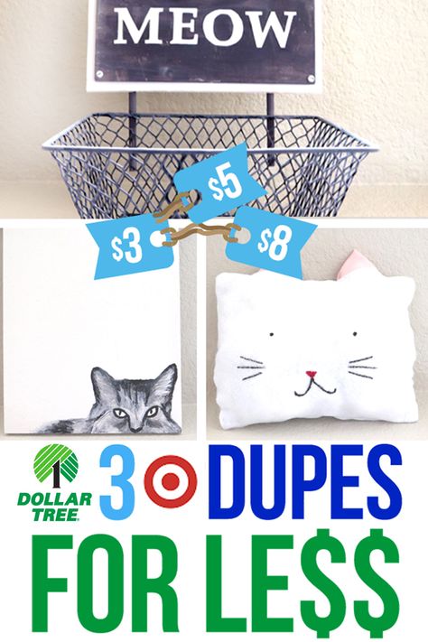 Target home decor copycats, with a cat theme! These easy DIYs are fun AND cheap with some Dollar Tree finds. Dollar Tree Cat Diy, Target Home, Easy Diys, Dollar Tree Finds, Target Dollar Spot, Target Home Decor, Tree Diy, Wedding Cake Designs, Cat Diy