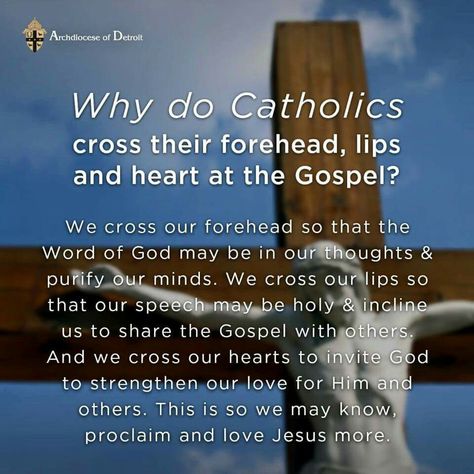 Before the Gospel, a triple sign of the cross Catholic Answers, Catholic Beliefs, Catholic Education, Catholic Cross, Faith Formation, Catholic Quotes, Faith Prayer, Catholic Prayers, The Gospel