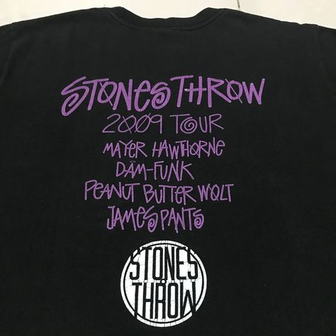 Vintage Stussy X Stones Throw Records 2009 Promo Tour Tee Shirt Stussy Vintage Tee, Stussy Vintage, Vintage Stussy, Stones Throw, Men's Tops, Studio Design, Vintage Tee, Turntable, Vintage Tees