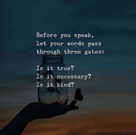 Before you speak, let your words pass through three gates.. —via https://ift.tt/2eY7hg4 Philosophical Quotes, My Quotes, Reality Quotes, True Words, A Butterfly, Inspirational Quotes Motivation, Wisdom Quotes, True Quotes, Quotes Deep