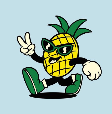 Vintage Pineapple Mascot vector illustration Pineapple Character, Pineapple Cartoon, Vector Snowflake, Pineapple Illustration, Pineapple Vector, Pineapple Graphic, Food Branding, Italian Ice, Shop Name