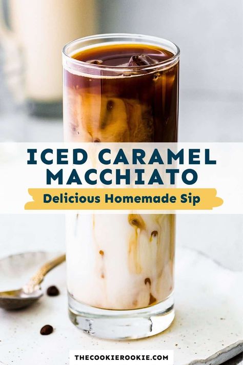 Skip the queue at the coffee shop and make your own iced caramel macchiato at home! Easy to make and ready to serve in minutes, this is the perfect hot weather pick me up. Best Starbucks Iced Coffee, Caramel Macchiato At Home, Iced Caramel Macchiato Recipe, Caramel Macchiato Recipe, Thai Iced Coffee, Iced Caramel Macchiato, Fancy Coffee Drinks, Macchiato Recipe, Vanilla Iced Coffee