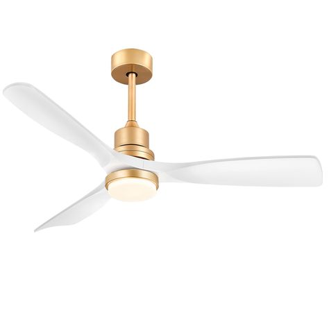 PRICES MAY VARY. 【52" Modern Fan】With its elegant gold metal finish and 3 white ABS blades, this gold ceiling fan is perfect for covered outdoor, patios, farmhouses, gazebos, living rooms, bedrooms, offices, and boutiques. Gold fans enhances style in homes, commercial, and industrial spaces. 【Easy Installation】Our 3 blade gold ceiling fan with light comes with instructions and a simple wire connection for indoor/outdoor/tilted (up to12°) installation, with 3 downrods (5"/10"/15") for any size ro Living Room Fans Without Lights, Gold Fandelier Ceiling Fan, Vintage Style Ceiling Fans, Pretty Ceiling Fan, Ceiling Fan Girls Room, Ceiling Fans With Light Living Room, Bedroom Fans With Lights, White Ceiling Fan Bedroom, Aesthetic Ceiling Fan