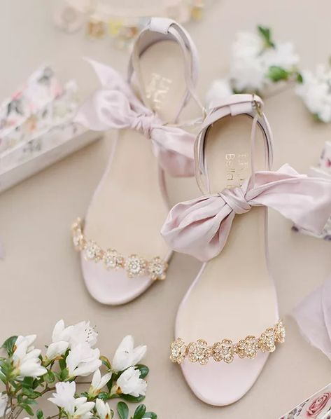 Bella Belle MARIEE Wedding Shoes | The Knot Shoes With Bows, Pink Wedding Shoes, Light Pink Wedding, Shoes Names, Evening Heels, Bridal Heels, Fancy Shoes, Wedding Bows, Wedding Sandals