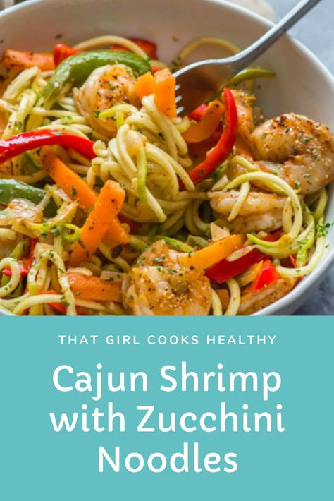 Are you on the hunt for a low carb, grain free recipe? Then try this Cajun inspired shrimp with zucchini noodles. A delicious, flavoursome one pan seafood meal that’s loaded with a medley of vegetables, so light and nutritious. #shrimp #prawns #cajun #zoodles #zucchini #courgette #courgetti #lowcarb Shrimp And Zoodles Healthy, Shrimp And Zucchini Noodles, Shrimp With Zucchini Noodles, Shrimp With Zucchini, Protein Dishes, Shrimp Zucchini Noodles, Low Carb Grain, High Protein Dishes, Healthier Meals