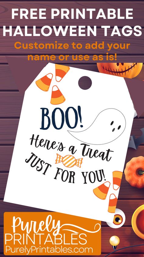 Boo Here's a Treay Just For You FREE Halloween Printable Tag DIY Halloween Morale Boosters, Halloween Pop Bys, Halloween Gifts For Friends, Halloween Class Treats, Printable Halloween Tags, Halloween Treat Tags, Halloween Teacher Gifts, Free Printable Halloween, Halloween Gift Bags