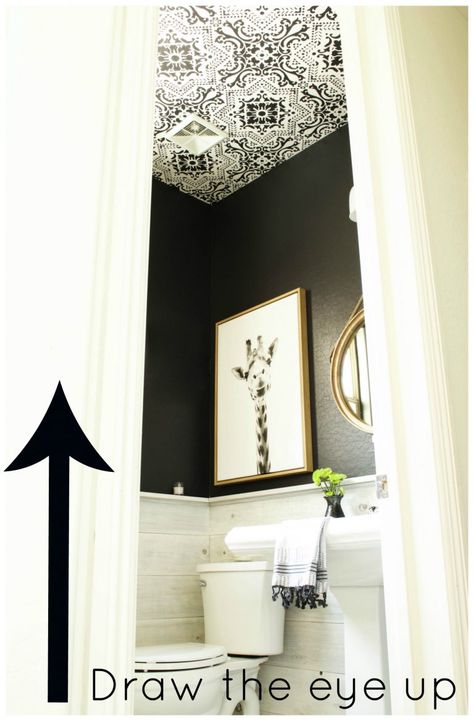 Design Choices For A Small Bathroom - Slipcovered Grey Powder Room Decor, Wallpaper Ceiling, Bathroom Diy, Small Bathroom Makeover, Bathroom Ceiling, Diy Concrete, Downstairs Bathroom, Small Bathrooms, Pink Bathroom