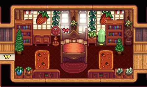 Stardew Valley Strawberry, Stardew Bedroom, Stardew Valley Buildings, Stardew Valley Home Interior, Stardew House Interior, Stardew Interior, Stardew Valley Interior, Strawberry Bedroom, Stardew Farm Ideas