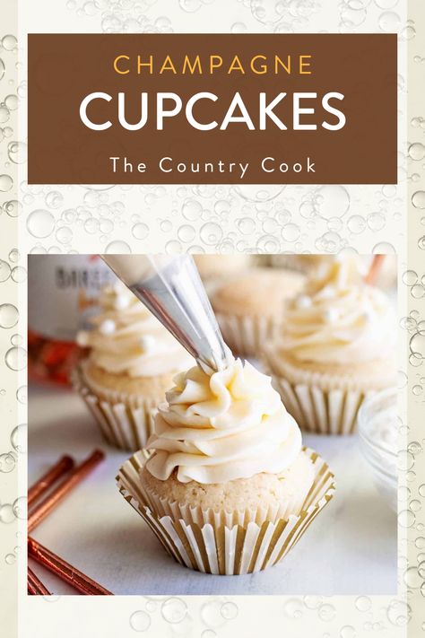 Celebrate the New Year or new beginnings with this recipe for Homemade Champagne Cupcakes! Moist cupcakes topped with a creamy frosting! Champagne Cupcakes Recipe, Champagne Cupcakes From Scratch, Homemade Champagne, Champagne Cupcake Recipes, Holiday Entertaining Food, Specialty Cupcakes, Popular Desserts Recipes, Creamy Frosting, Champagne Cupcakes