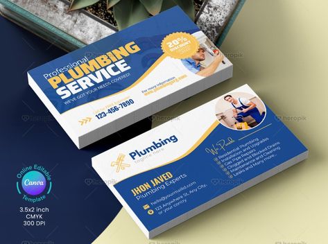 Plumber Business Card - Heropik | Marketing Materials For Small Businesses Plumbing Business Cards, Plumbing Business, Hvac Business, Plumbing Logo, Local Business Marketing, Pipe Repair, Marketing Business Card, Free Business Card Templates, Business Card Templates