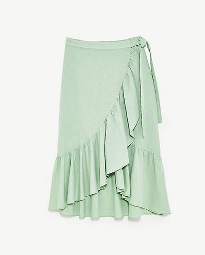 zara-1a Green Wrap Skirt, Pareo Skirt, Ruffle Wrap Skirt, Backless Loafers, Green Wrap, White Sundress, High Street Fashion, Zara Skirts, Green Skirt